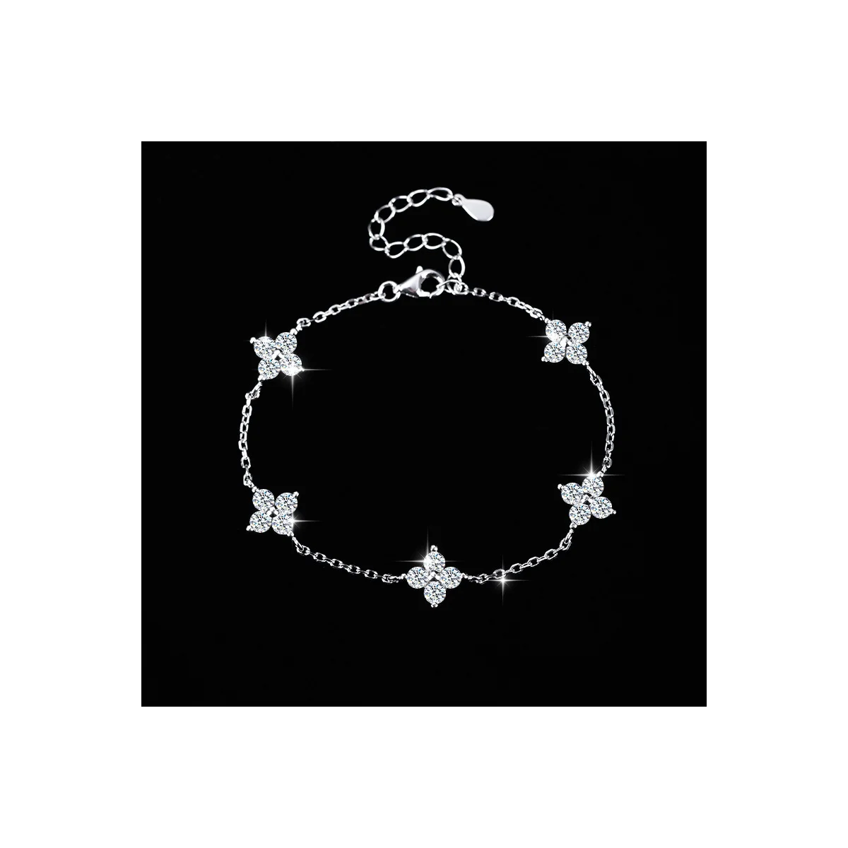 Crystal Flower Chain Link Bracelet
