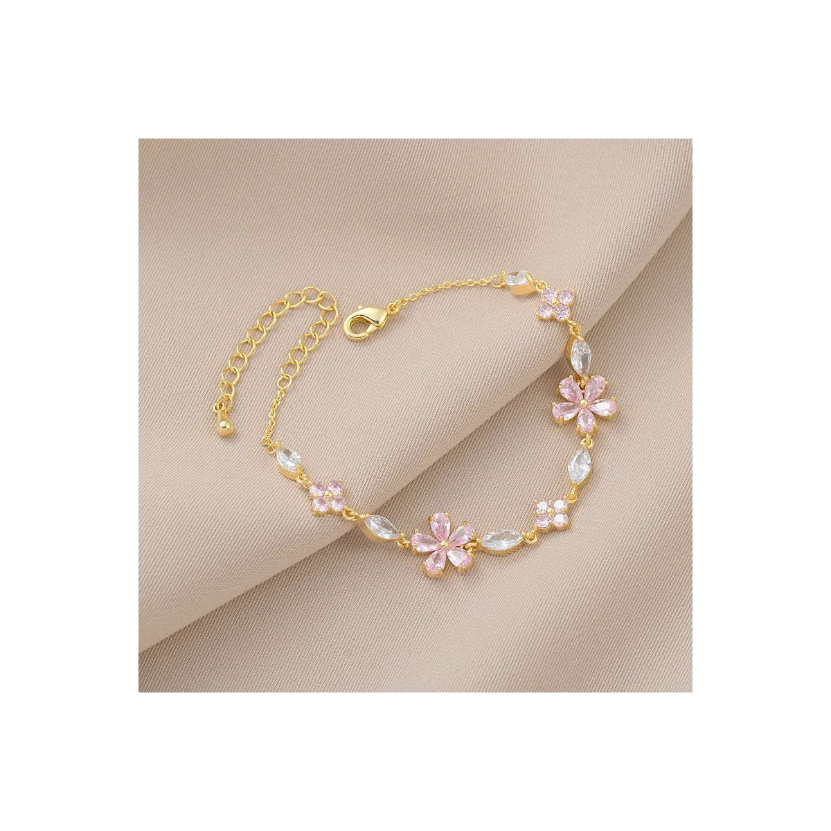 Crystal Flower Adjustable Gold-Tone Chain Bracelet