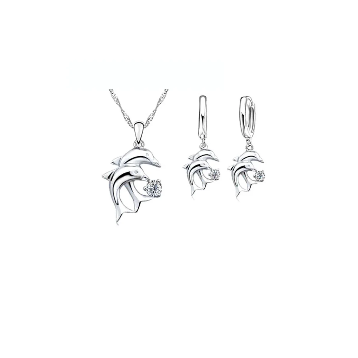 Sterling Silver Bridal Dolphin Design Crystal