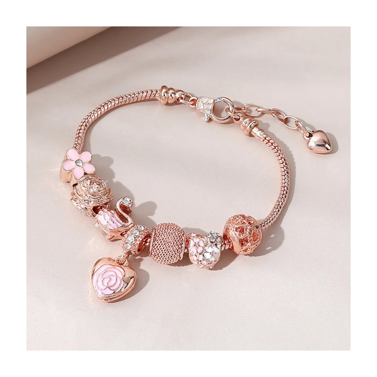 Multi-Element Heart Lock & Key Charm Bracelet