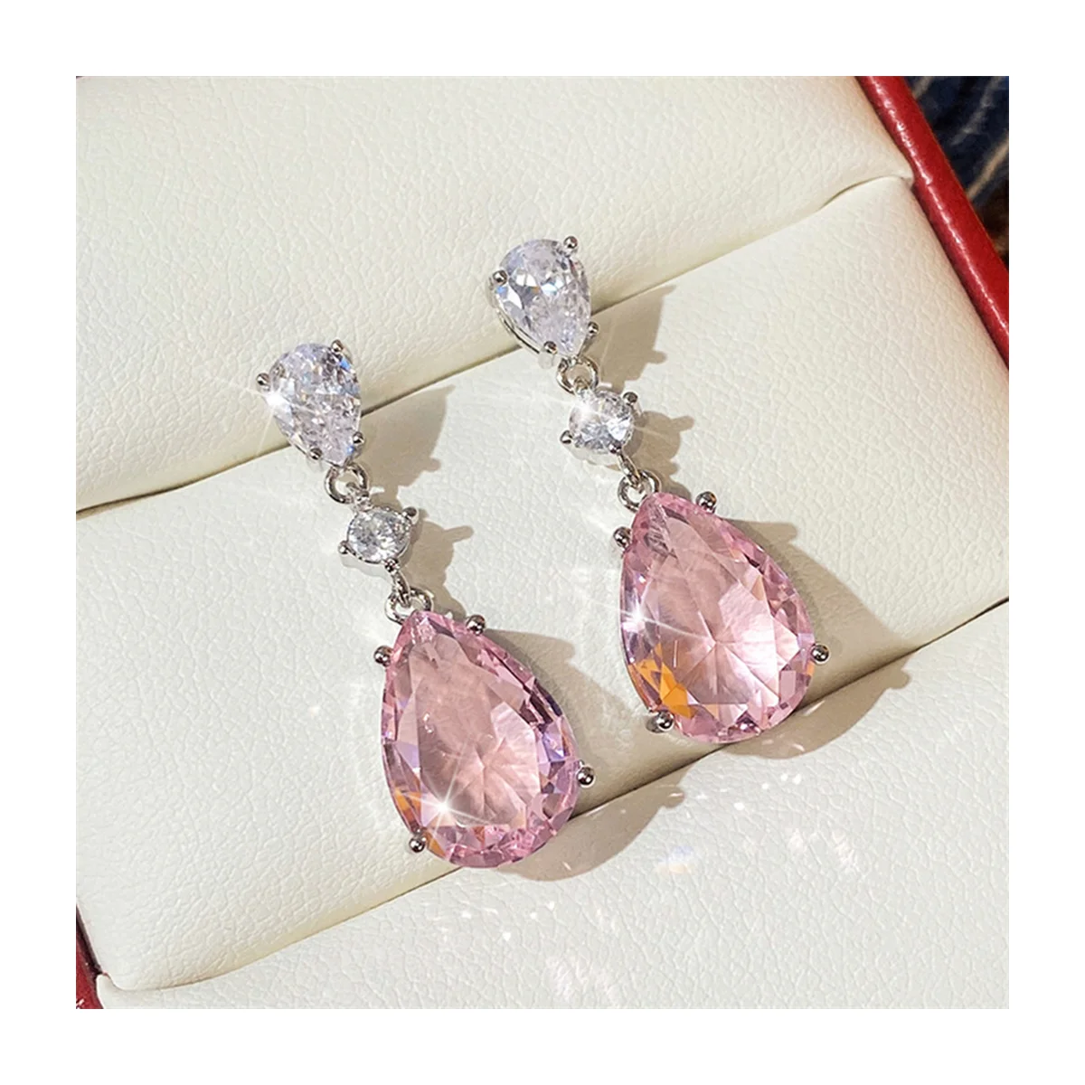 Pink Pear Cubic Zirconia Drop EarringsWomen's Sweet Pink Pear Cubic Zirconia Drop Earrings
