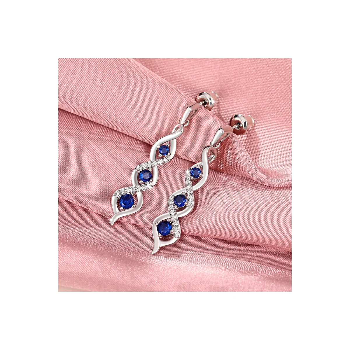 Twisted Blue Crystal Drop Dangle Silver-Tone Earrings