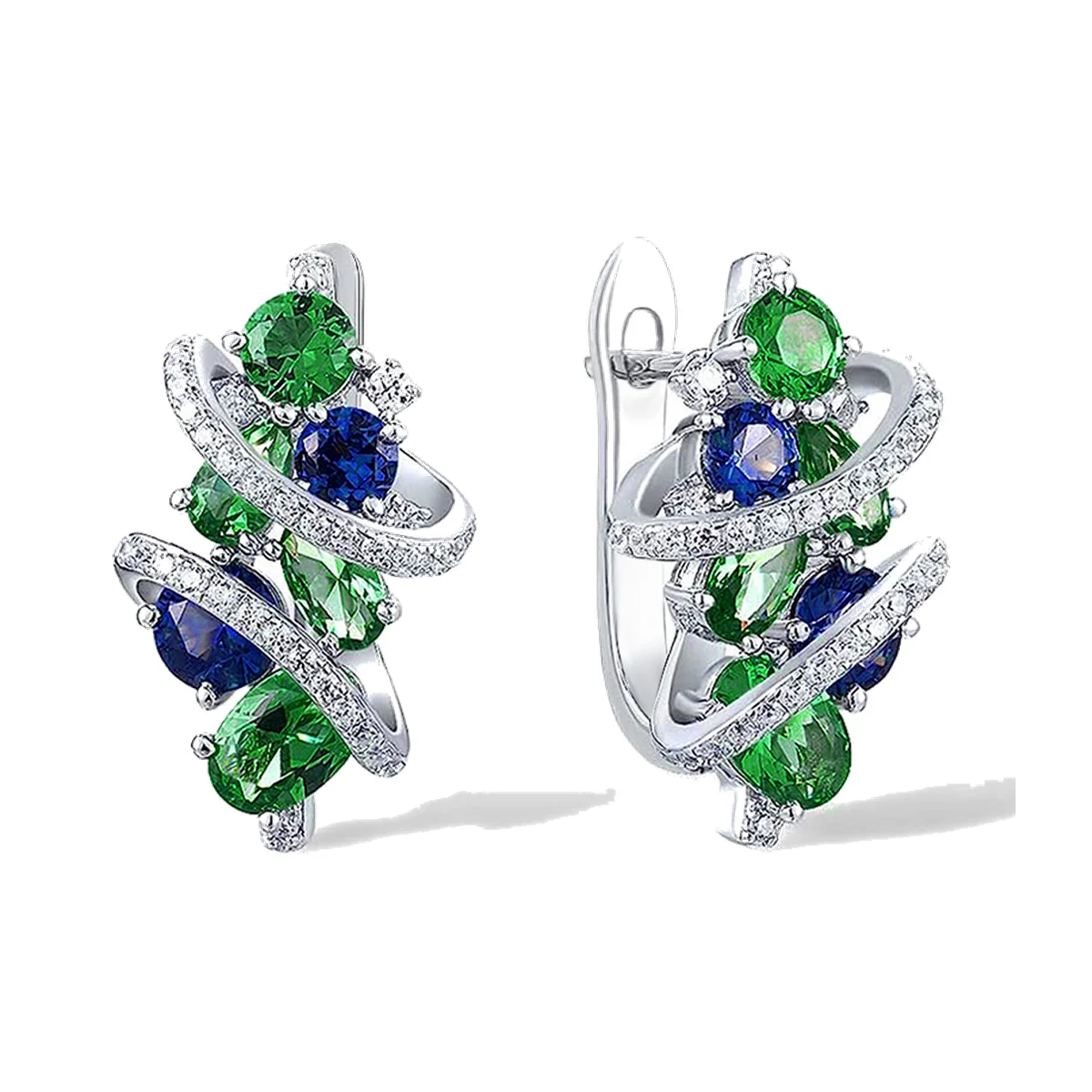 Women's Multicolor CZ Swirl Huggie Hoop Earrings