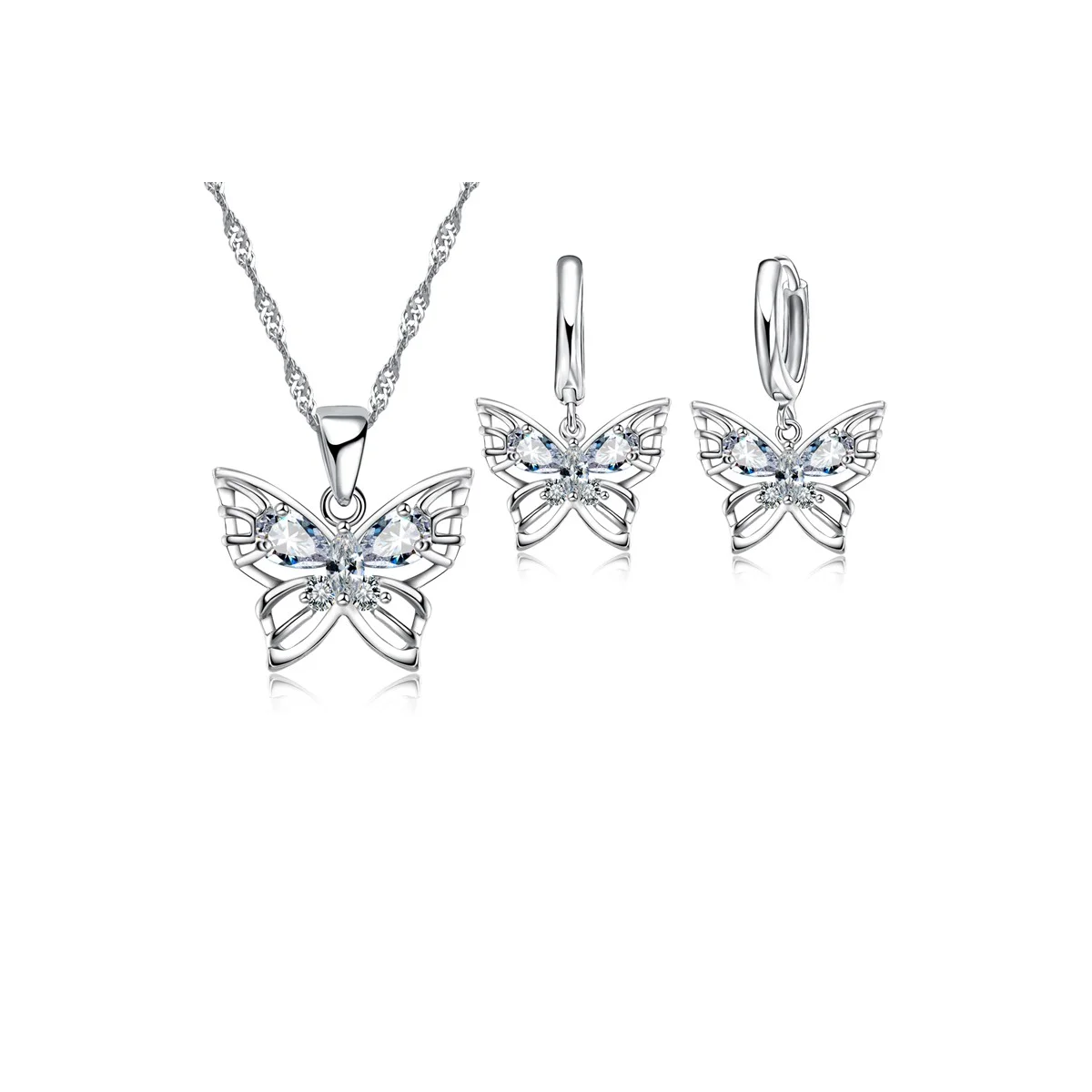 Crystal Butterfly Pendant Necklace & Drop Earring Set