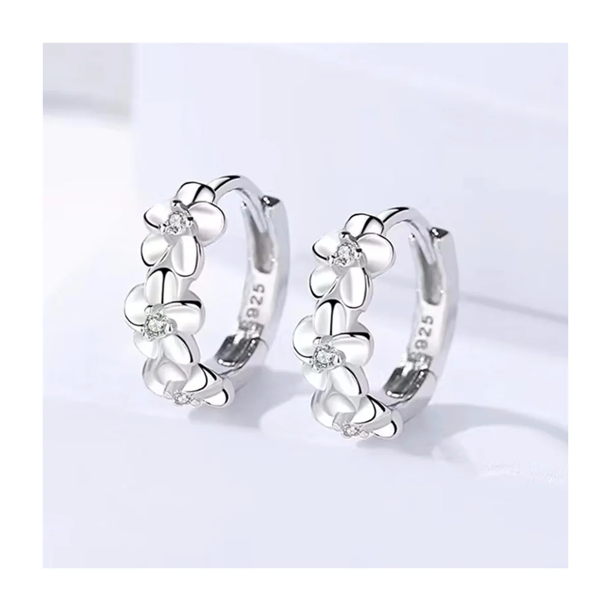 Small Rose Flower Motif Round Hoop Earrings