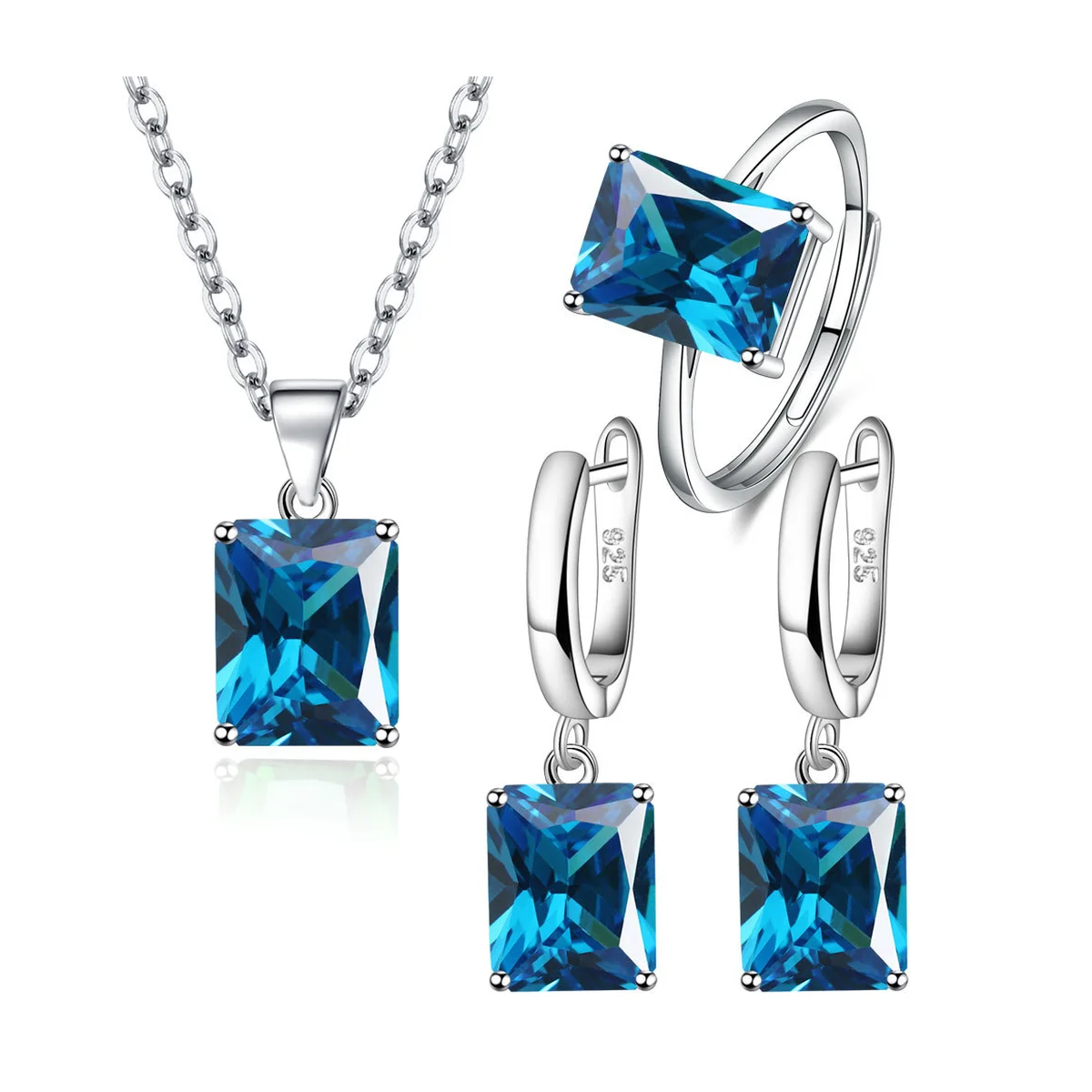 Women's Rectangle Geometry Zircon Jewelry Set