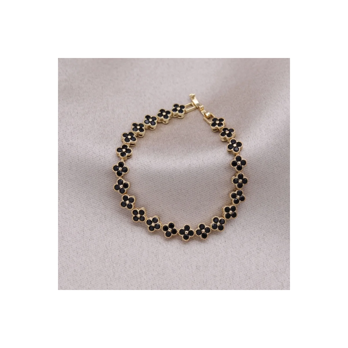 Four Leaf Clover Floral Motif Link Chain Bracelet