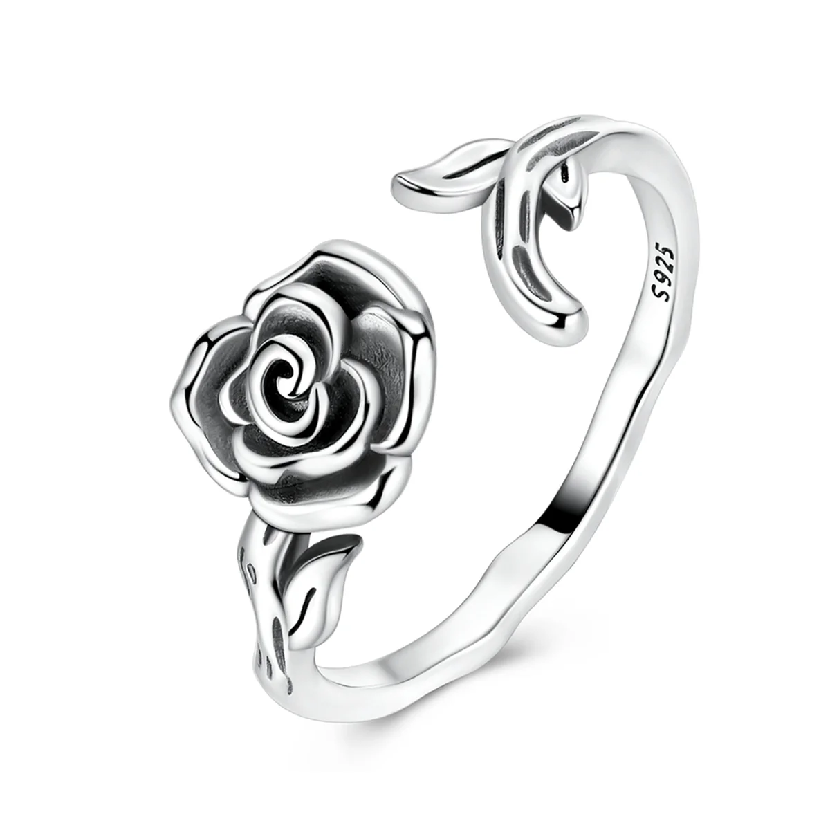 Women's Open Rose Flower Leaf Ring