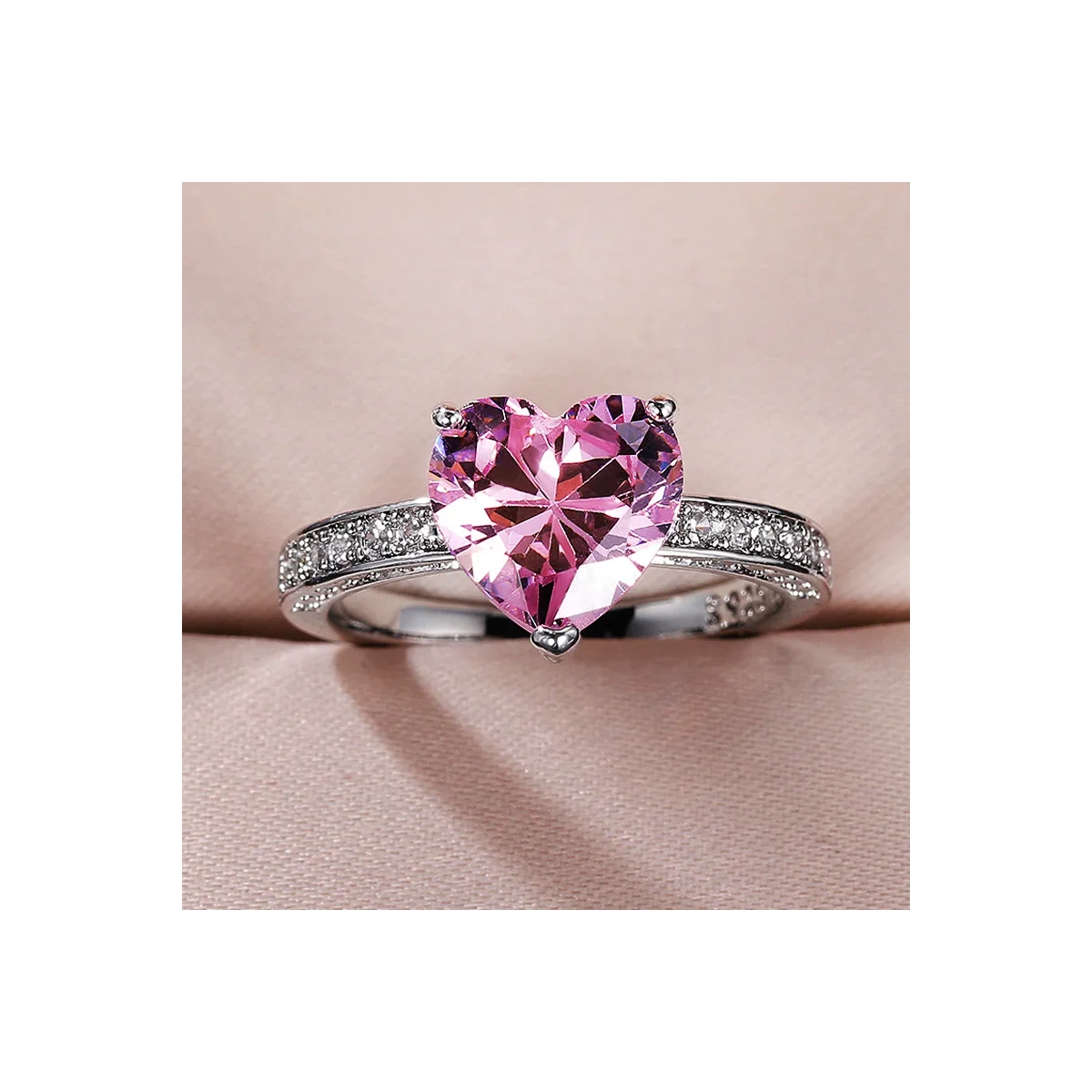 Heart Cut Crystal Solitaire Silver-Tone Ring