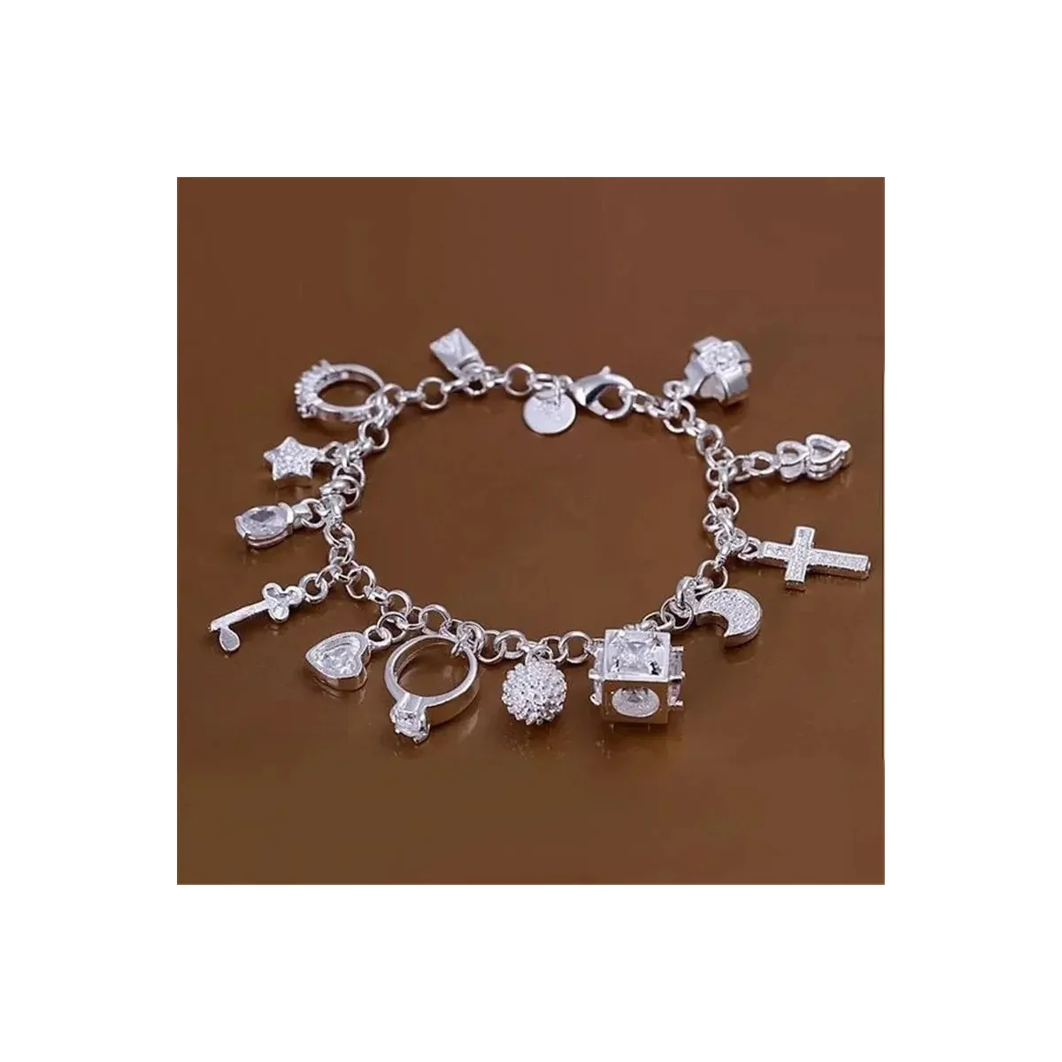 Multi-Pendant 13 Charm Silver-Tone Link Bracelet