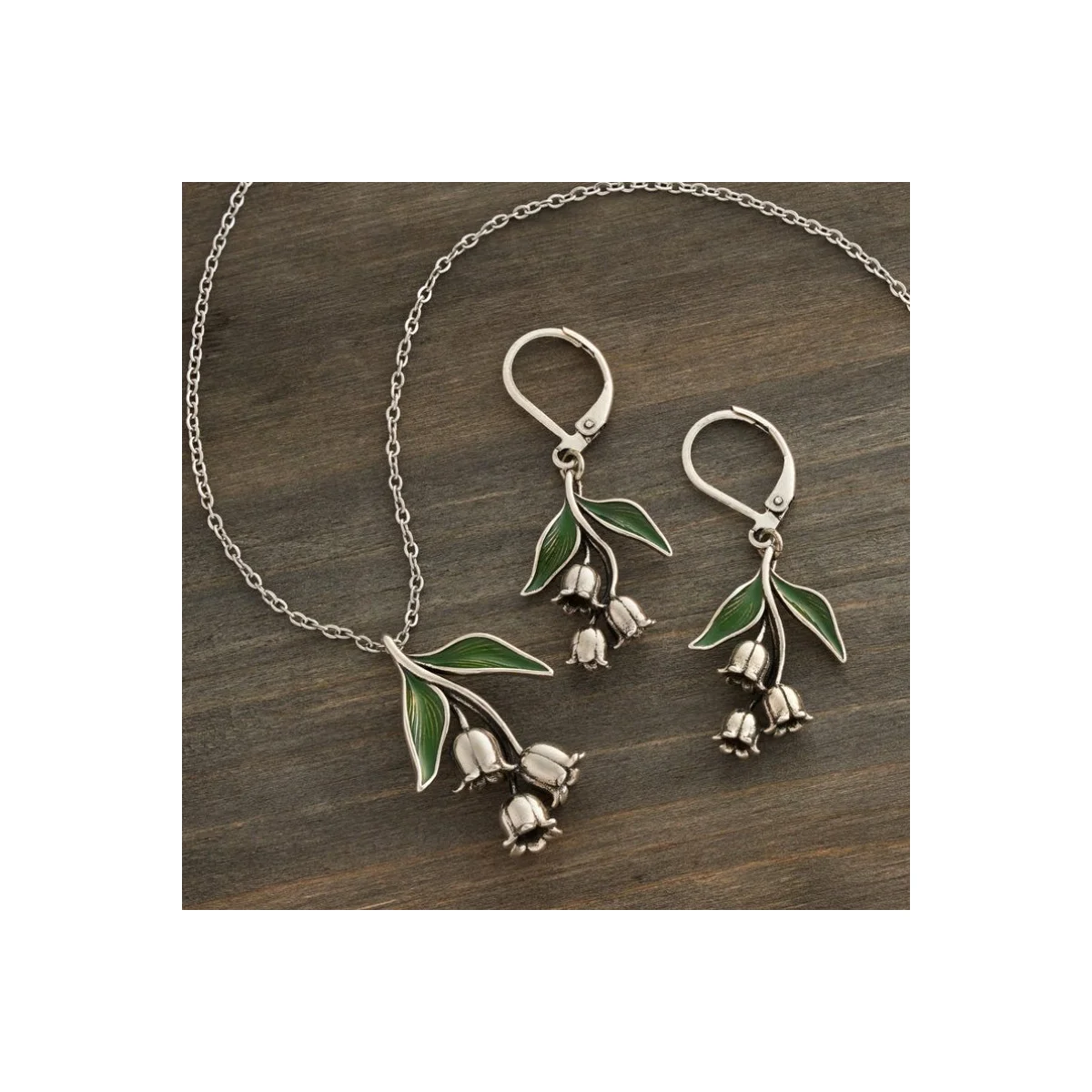 Vintage Lily of the Valley Floral Drop Earrings & Necklace Set