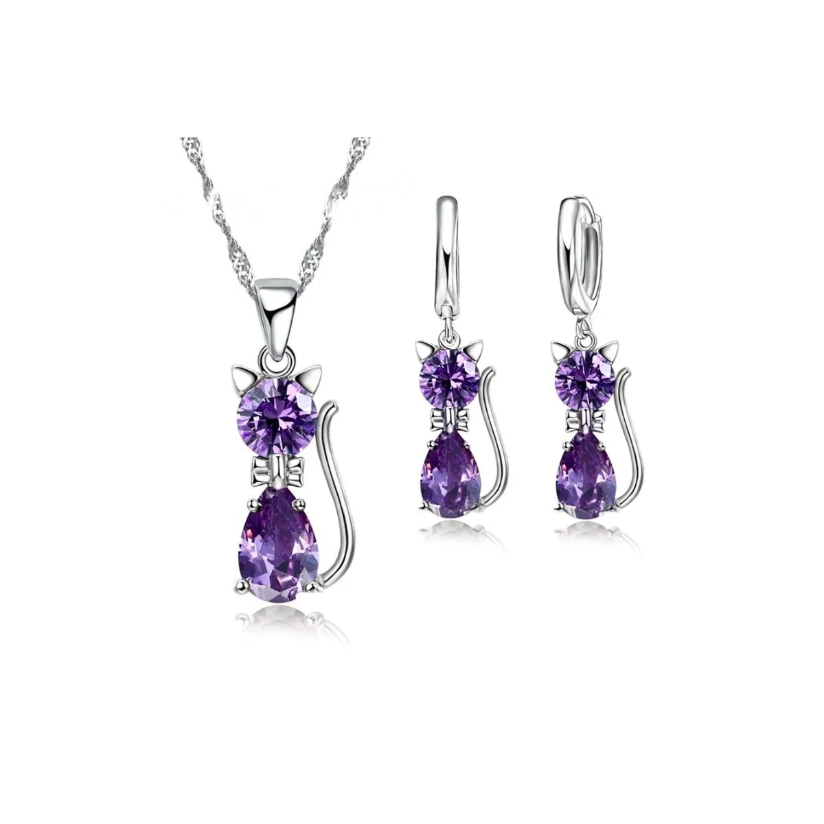 Adorable Cat Pendant & Huggie Earring Jewelry Set