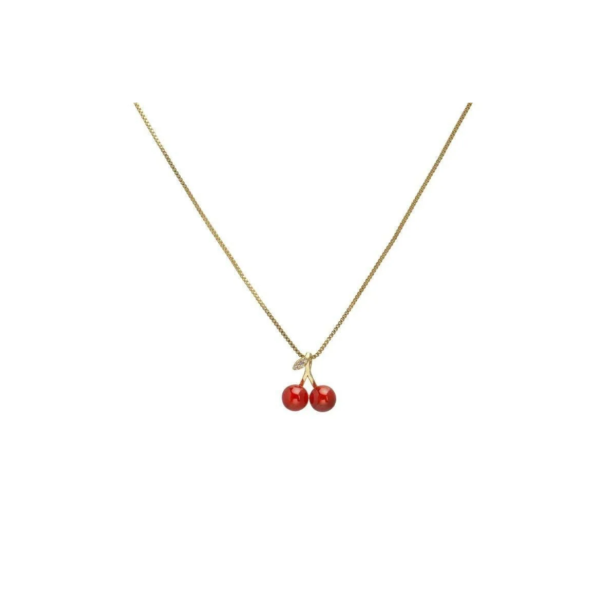 Wine Red Cherry Gold-Tone Pendant Necklace