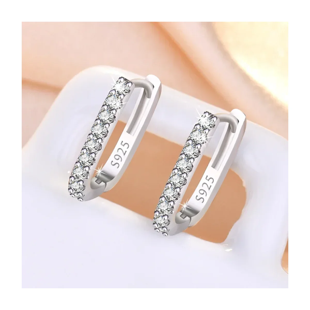 Geometric Oval Crystal Zircon Huggie Hoop Earrings