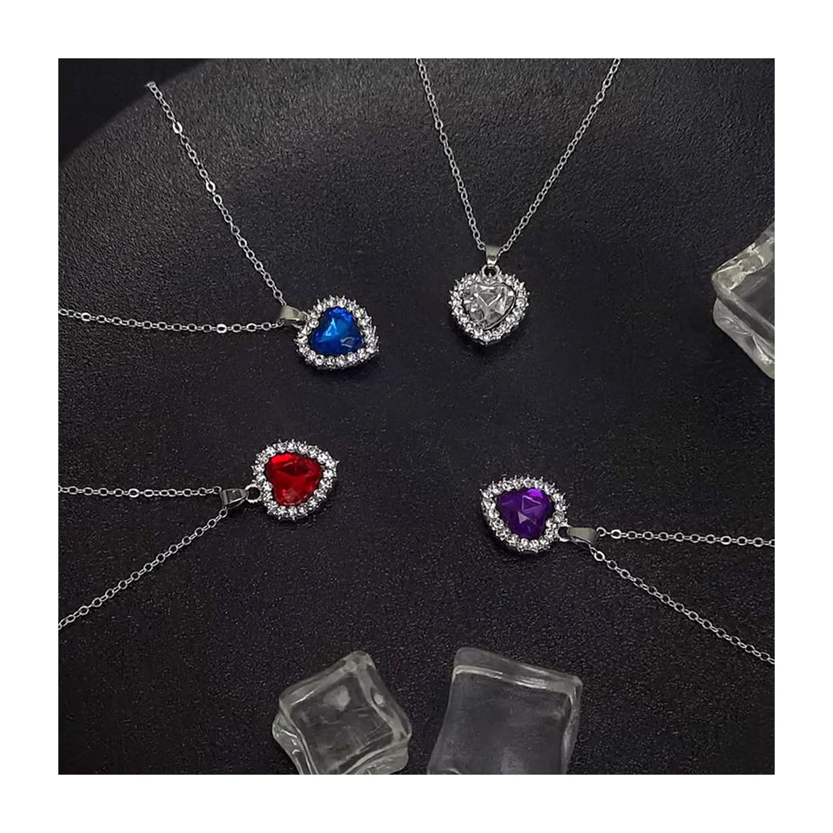 Rhinestone Crystal Heart Halo Pendant Necklace