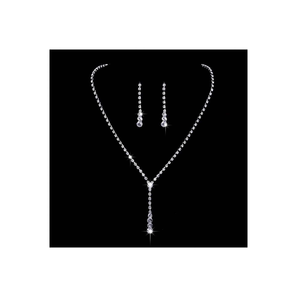 Sparking Rhinestone Y-Drop Lariat Necklace & Dangle Earring Set