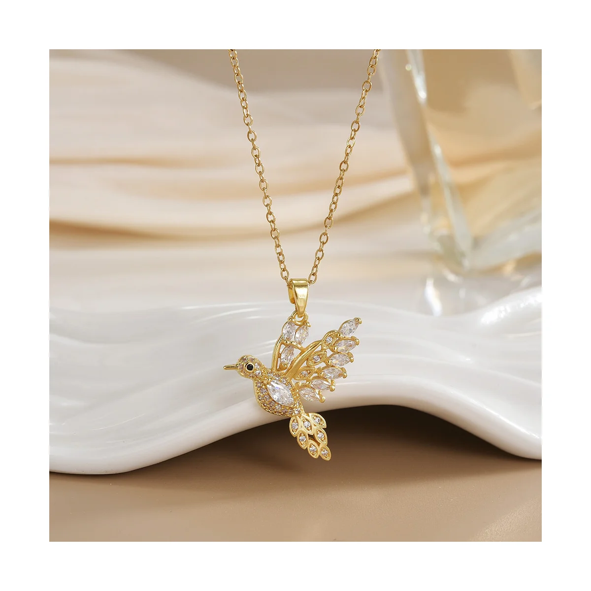 Crystal Hummingbird Pendant Gold-Tone Necklace