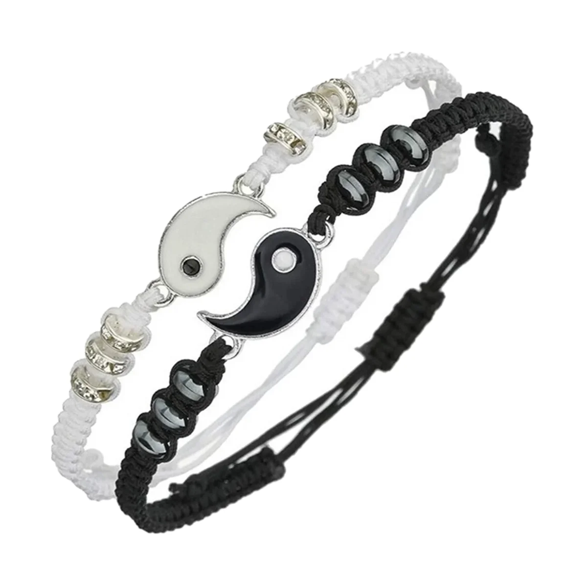 2pcs Matching Yin Yang Couple Bracelets Adjustable Braided Cord Set