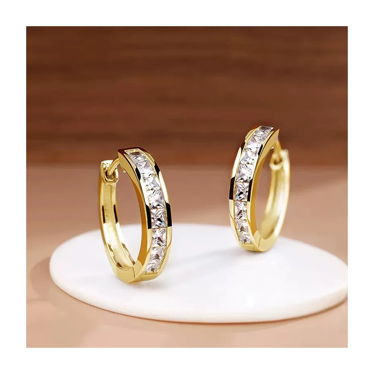 Minimalist Channel Set Cubic Zirconia Round Hoop Earrings