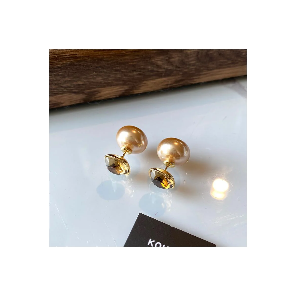 Trendy Champagne Pearl Stud Earrings