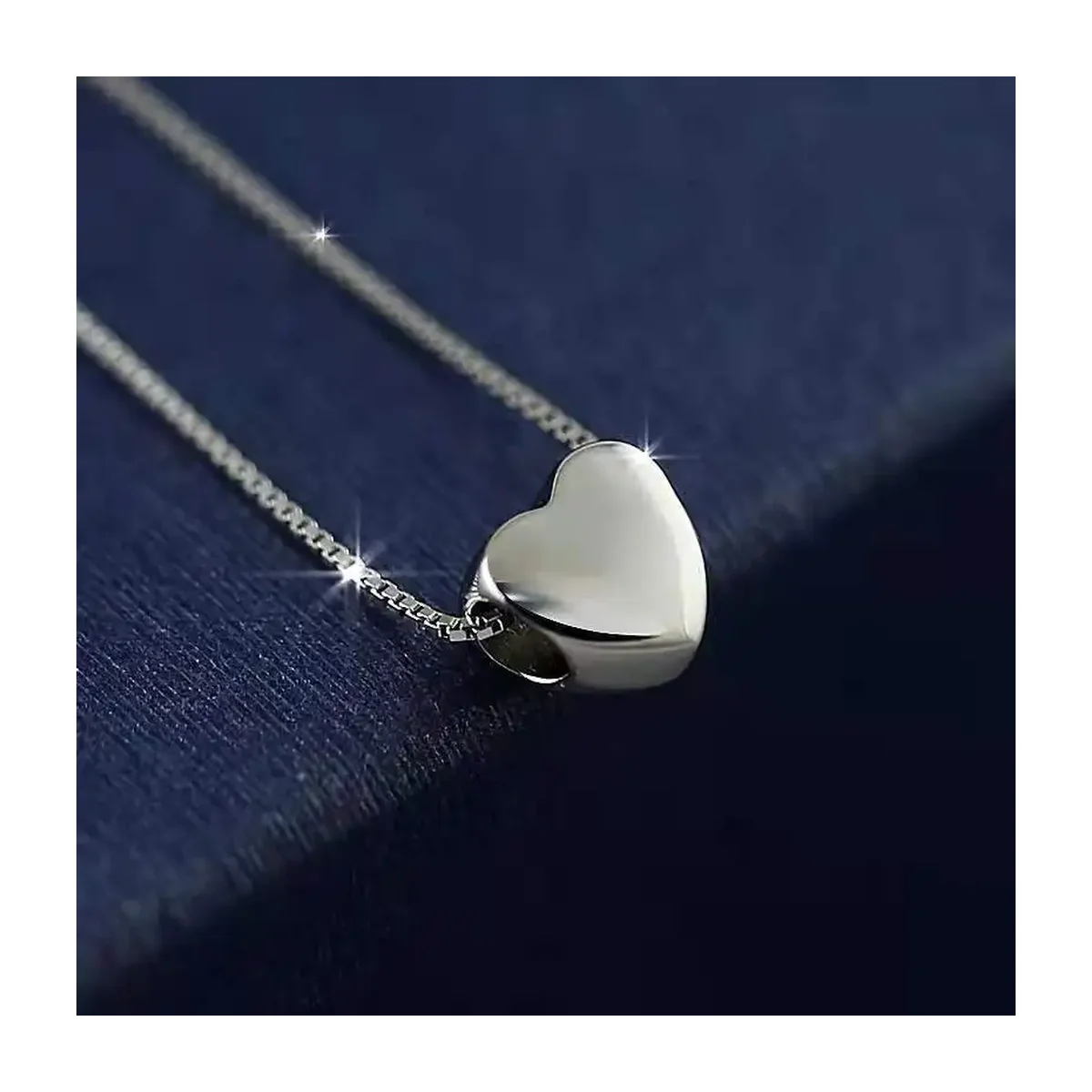 Polished Puffed Heart Pendant Box Chain Necklace