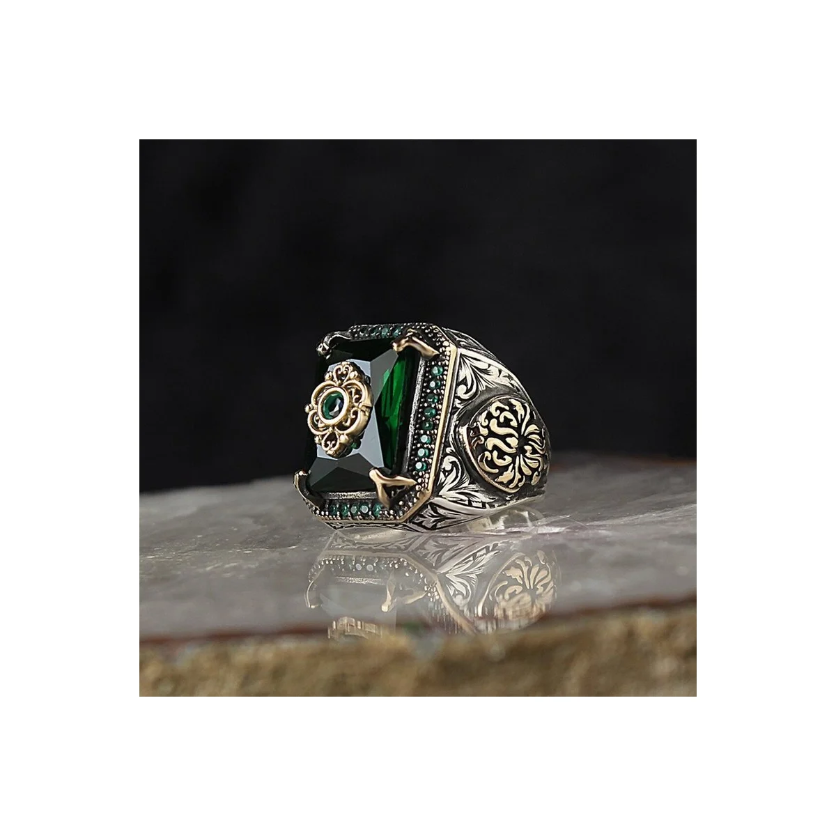 Retro Turkish Style Carved Signet Ring for Men