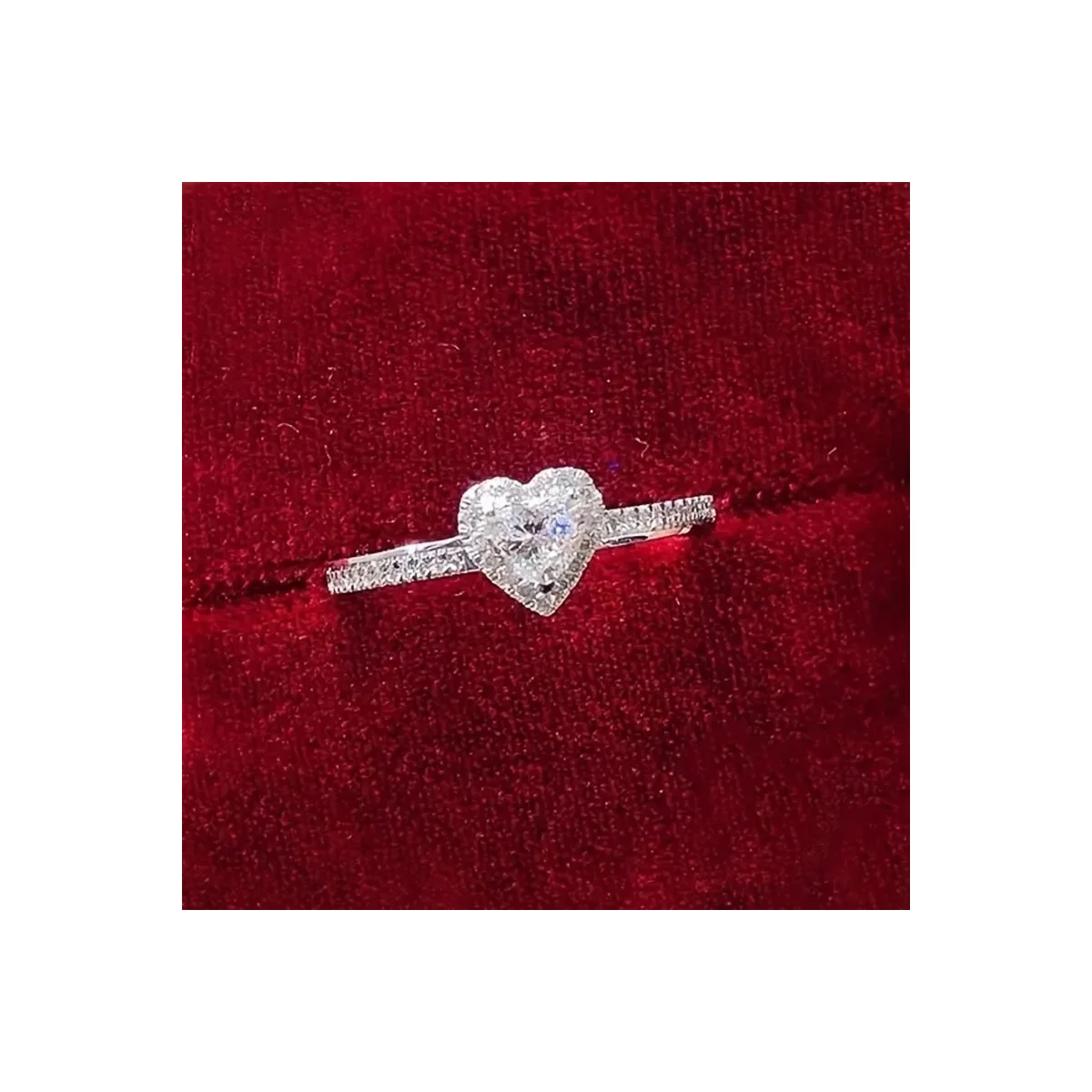 Crystal Heart Halo Silver-Tone Ring with Pave Band