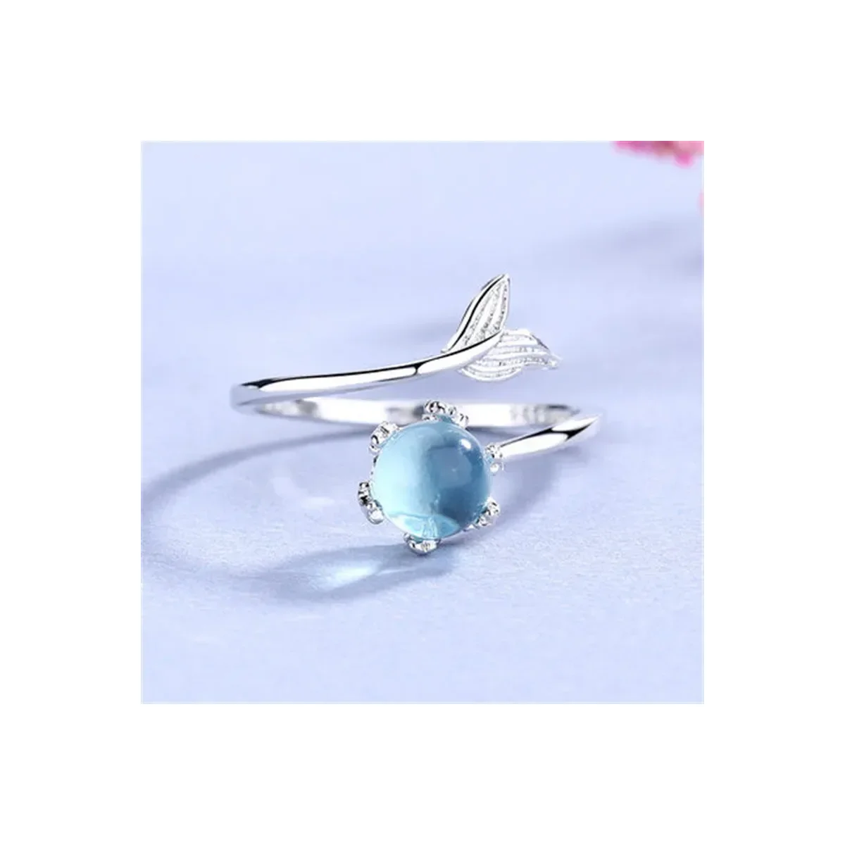 Mermaid Tail Light Blue Crystal Open Silver-Tone Ring