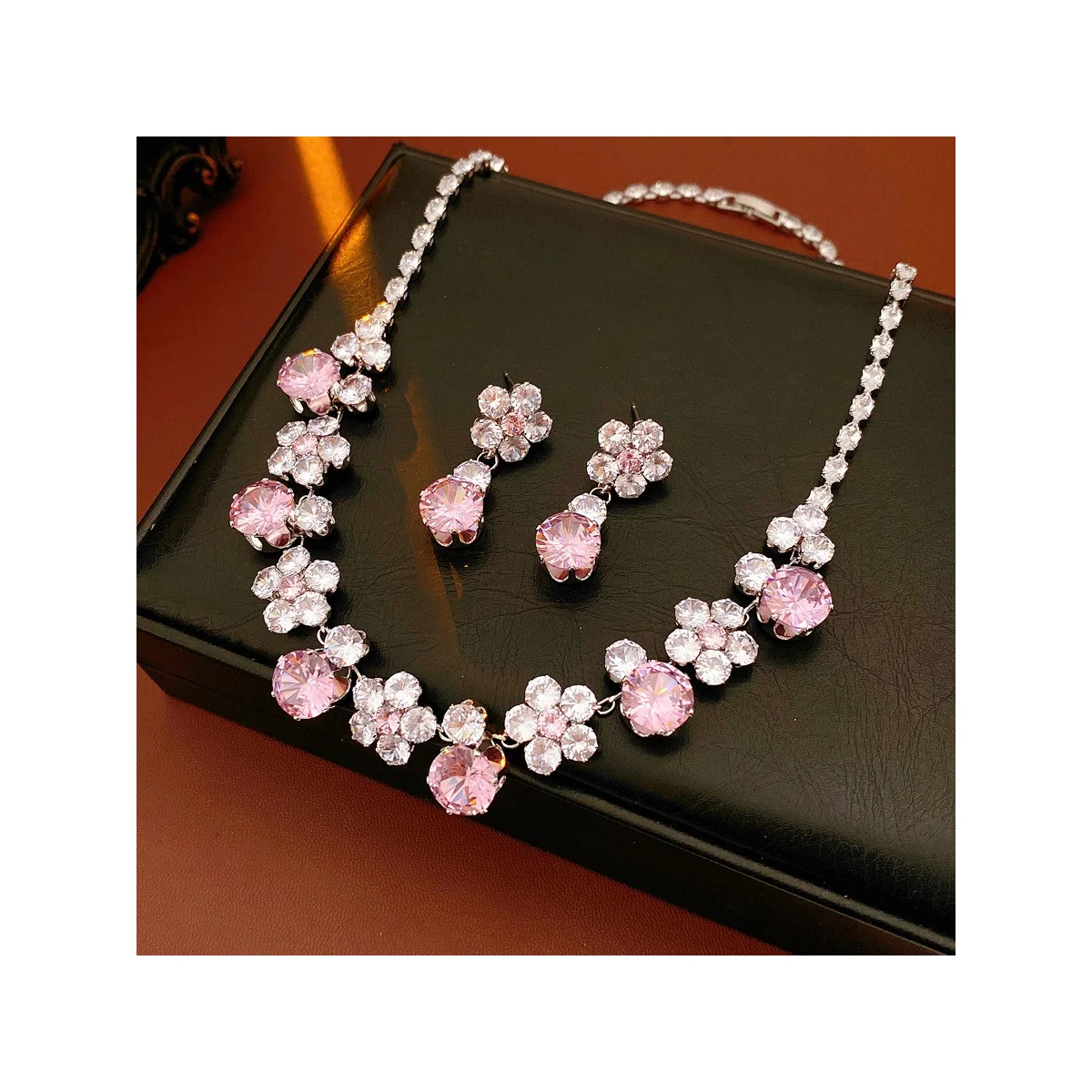 Floral Crystal Statement Necklace & Earrings Set