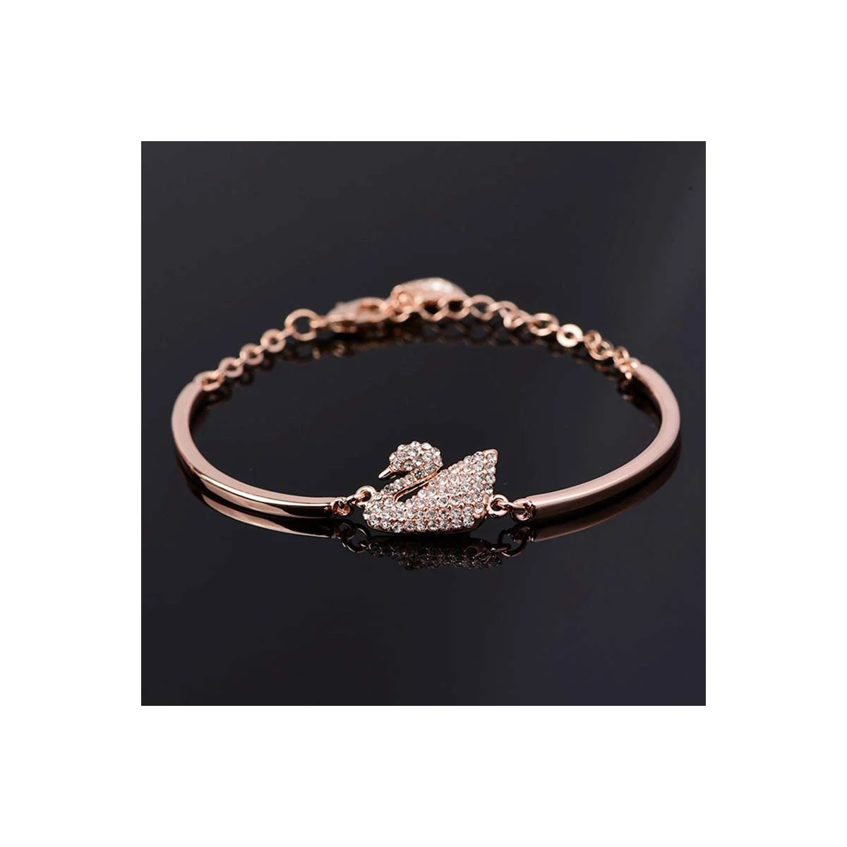 Sparkling Zircon Swan Charm Bangle Bracelet